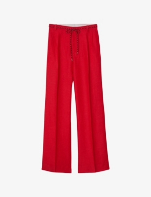 SANDRO: Removable-Belt High-Rise Linen-Blend Trousers