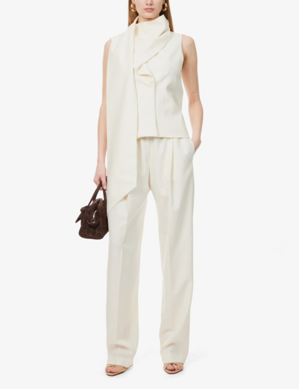 Lyra Wide-Leg Mid-Rise Wool-Blend Trousers
