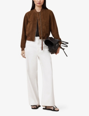 Allsaints Orten Suede Bomber Jacket In Cognac Brown