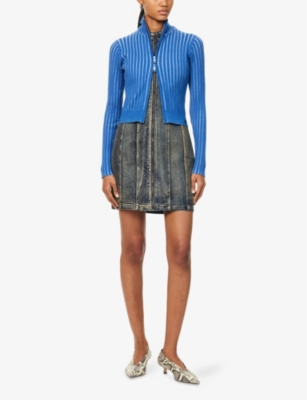 Daily Paper Womens  Logo-patch Long-sleeve Stretch-knit Cardigan In Blue