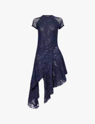 DAILY PAPER: Asymmetric Cap-Sleeve Lace Midi Dress
