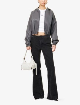 DAILY PAPER: Cropped Hooded Faux Leather Jacket