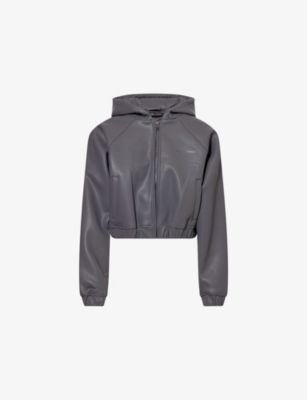 DAILY PAPER: Cropped Hooded Faux Leather Jacket