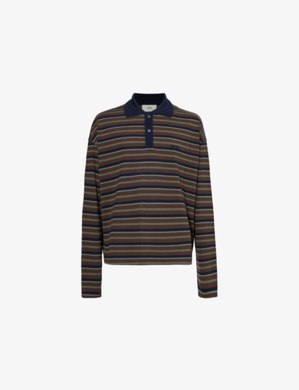 Stripe-pattern logo-embroidered jersey polo shirt