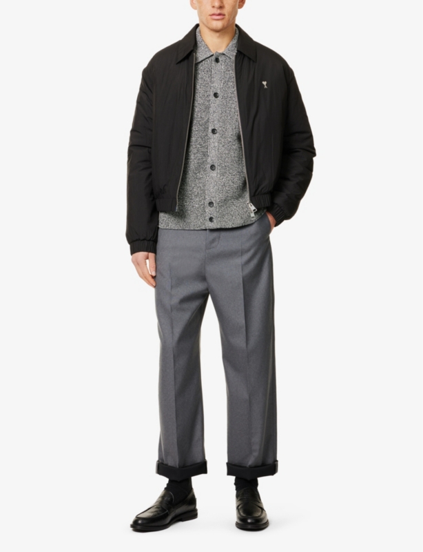 Logo-patch log-sleeve padded woven jacket