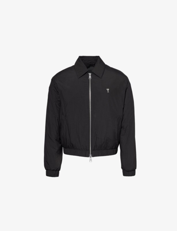 Logo-patch log-sleeve padded woven jacket