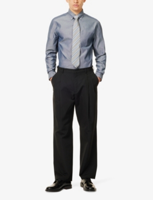 Buttoned-down collar patch-pocket slim-fit cotton shirt