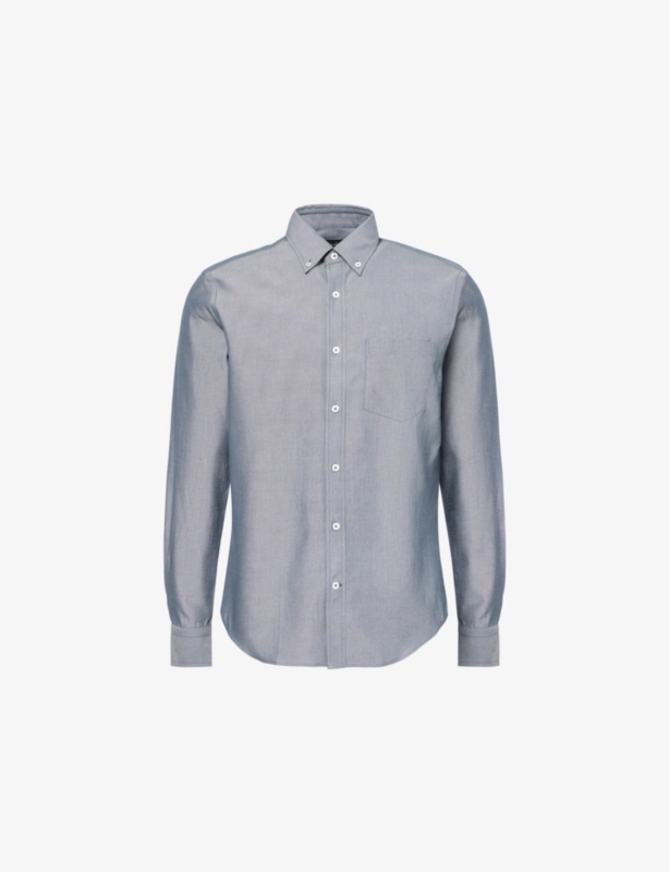 Buttoned-down collar patch-pocket slim-fit cotton shirt