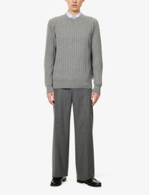 DUNHILL MENS CREWNECK CABLE-KNIT REGULAR-FIT CASHMERE JUMPER GREY MELANGE XXL 