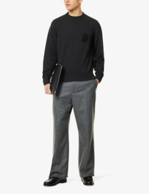 DUNHILL MENS DARK SLATE GREY CREWNECK KNITTED REGULAR-FIT CASHMERE JUMPER 
