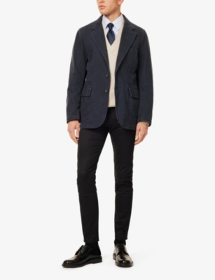 DUNHILL MENS BLACK BRANDED-HARDWARE STRAIGHT-LEG REGULAR-FIT COTTON-BLEND TROUSERS 