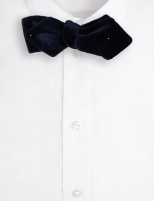 DUNHILL MENS INK VELVET STRETCH-COTTON BLEND BOW-TIE 