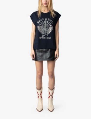 Shop Zadig & Voltaire Womens Encre Cloe Rhinestone-embellished  Cotton-jersey Tank Top Xs