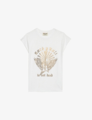 Zadig & Voltaire Womens Cloe Rhinestone-embellished Organic Cotton-jersey Tank Top White In White