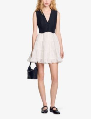 SANDRO: Two-in-One Tiered-Skirt Woven Mini Dress