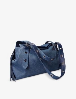 Maje Womens Bleus Logo-embossed Tassel-embellished Denim Shoulder Bag In Bleus