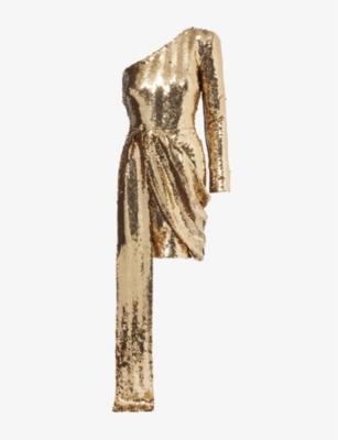 Nadine Merabi Womens Celina Asymmetric Draped Sequin Mini Dress Gold In Gold