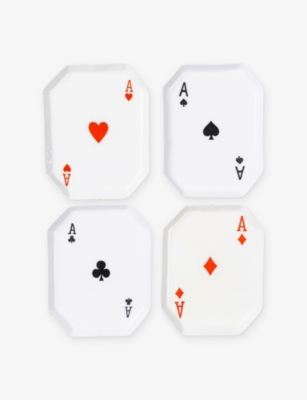 Les Ottomans Ace Of Hearts Printed Iron Tray White And Red