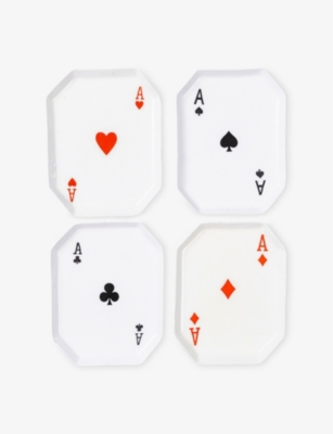 Les Ottomans Ace Of Diamonds Printed Iron Tray White And Red
