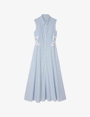 SANDRO: Stripe-Print Embroidered Stretch-Cotton Maxi Dress