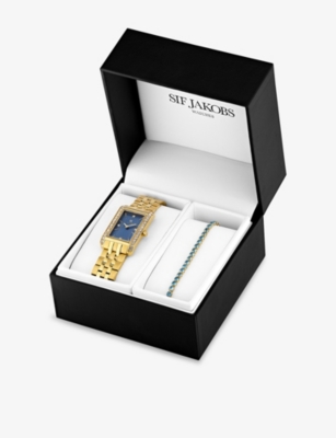 SIF JAKOBS: Martina 18ct yellow gold-plated stainless-steel and cubic zirconia watch and bracelet set