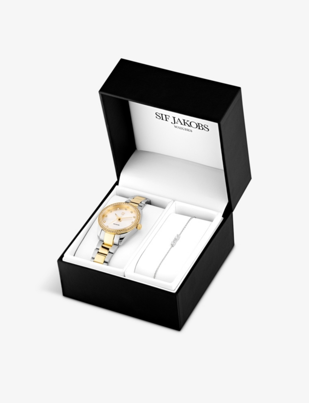 Valeria 18ct yellow gold-plated stainless-steel and cubic zirconia watch and bracelet set