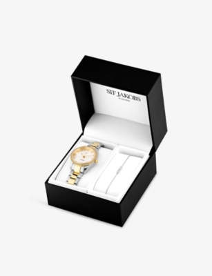 SIF JAKOBS: Valeria 18ct yellow gold-plated stainless-steel and cubic zirconia watch and bracelet set