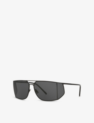 Saint Laurent Womens Black Sl 750 Rectangular-frame Metal Sunglasses