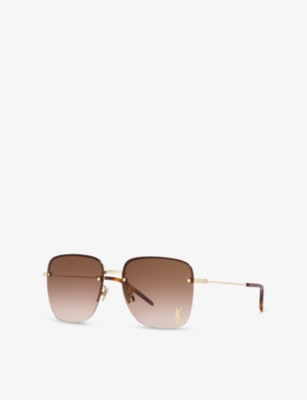 Saint Laurent Womens Gold Sl312 M Square-frame Metal Sunglasses In Gold