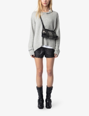 Zadig & Voltaire Womens Markus Text-embroidered Cashmere Jumper Gris Chine Clai In Gris Chine Clai
