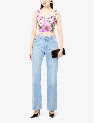 DOLCE & GABBANA WOMENS DOLCE & GABBANA BRAND-PLAQUE FIVE-POCKETS STRAIGHT-LEG HIGH-RISE DENIM JEANS 