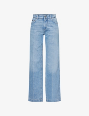DOLCE & GABBANA WOMENS DOLCE & GABBANA BRAND-PLAQUE FIVE-POCKETS STRAIGHT-LEG HIGH-RISE DENIM JEANS 