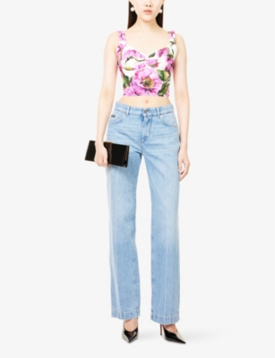 DOLCE & GABBANA: Floral Crop Stretch-Cotton Blend Top