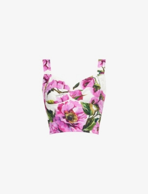 DOLCE & GABBANA: Floral Crop Stretch-Cotton Blend Top