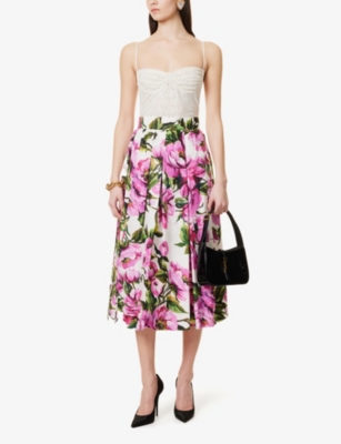 Shop Dolce & Gabbana Womens  Floral-print Cotton Midi Skirt In Peonie Fuxia F.bco