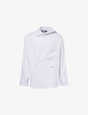 JACQUEMUS MENS LA CHEMISE CUADRO BRAND-EMBROIDERY COTTON SHIRT LIGHT GREY