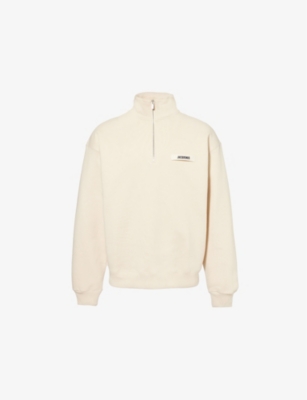 Jacquemus Mens Beige 2 High-neck Brand-patch Relaxed-fit Cotton-jersey Sweatshirt In Beige 2