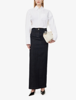 JACQUEMUS WOMENS DARK NAVY LA JUPE DE-NÎMES CRAYON DENIM MAXI SKIRT 