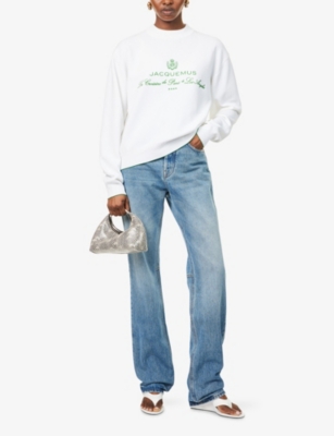 Jacquemus Womens Hotel Address White The Venice Embroidered-text Woven-knitted Top In Hotel Address White