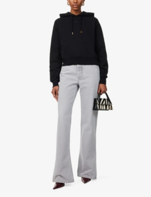 Jacquemus Le Grosgrain Logo Cotton Fleece Crop Hoodie In Black