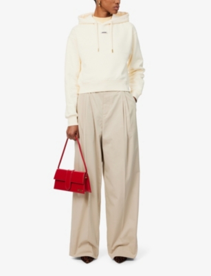 Jacquemus Cotton Hoodie With Drawstring Hood And Ribbed Details In Light Beige
