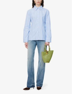 Jacquemus Denim Trousers With Belt Loops In Blue/tabac