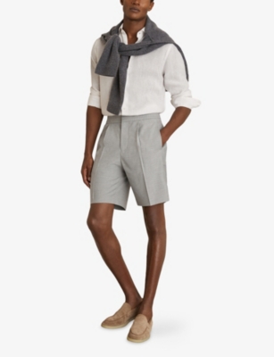 Reiss Mens Soft Grey Sussex Regular-fit Pleated-front Woven Shorts