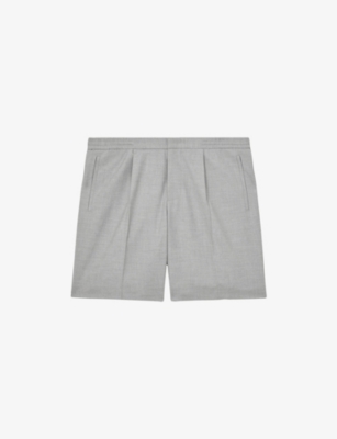 Reiss Mens Soft Grey Sussex Regular-fit Pleated-front Woven Shorts