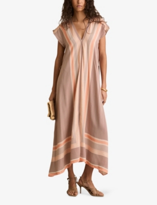 REISS: Gina Striped Woven Midi Dress