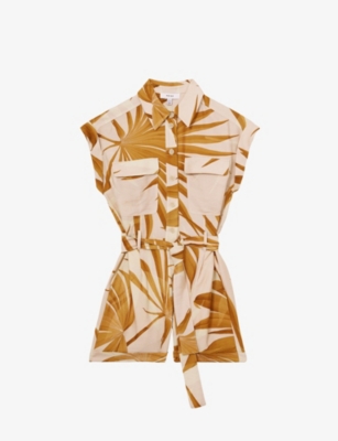 REISS: Harri Palm-Print Woven Playsuit