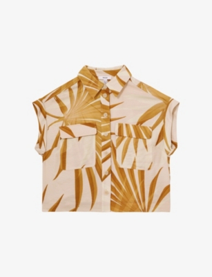 REISS: Hannah Palm-Print Woven Shirt