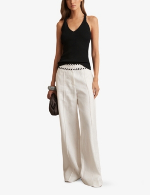 Reiss Womens Lauren Twist-strap Ribbed Linen Vest Top Black In Black