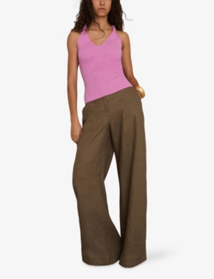 Shop Reiss Womens Pink Lauren Twist-strap Ribbed Linen Vest Top Xs