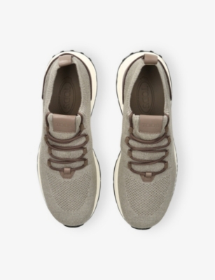 TODS: Run 63K Calzino Knitted and Leather Mid-Top Trainers